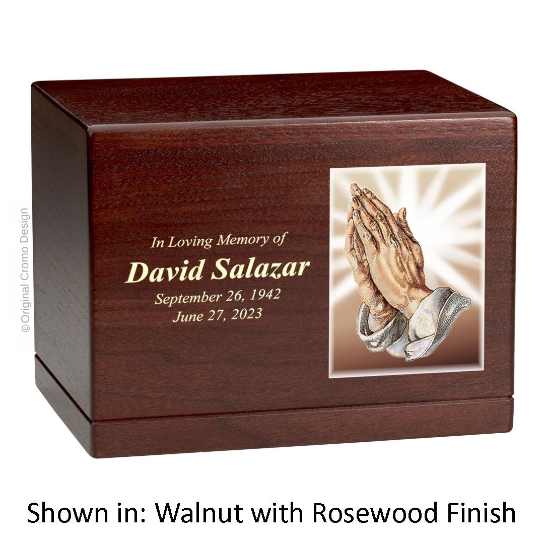 Catholic cremation urn with Holy Family  Wood finish by Cromo NB