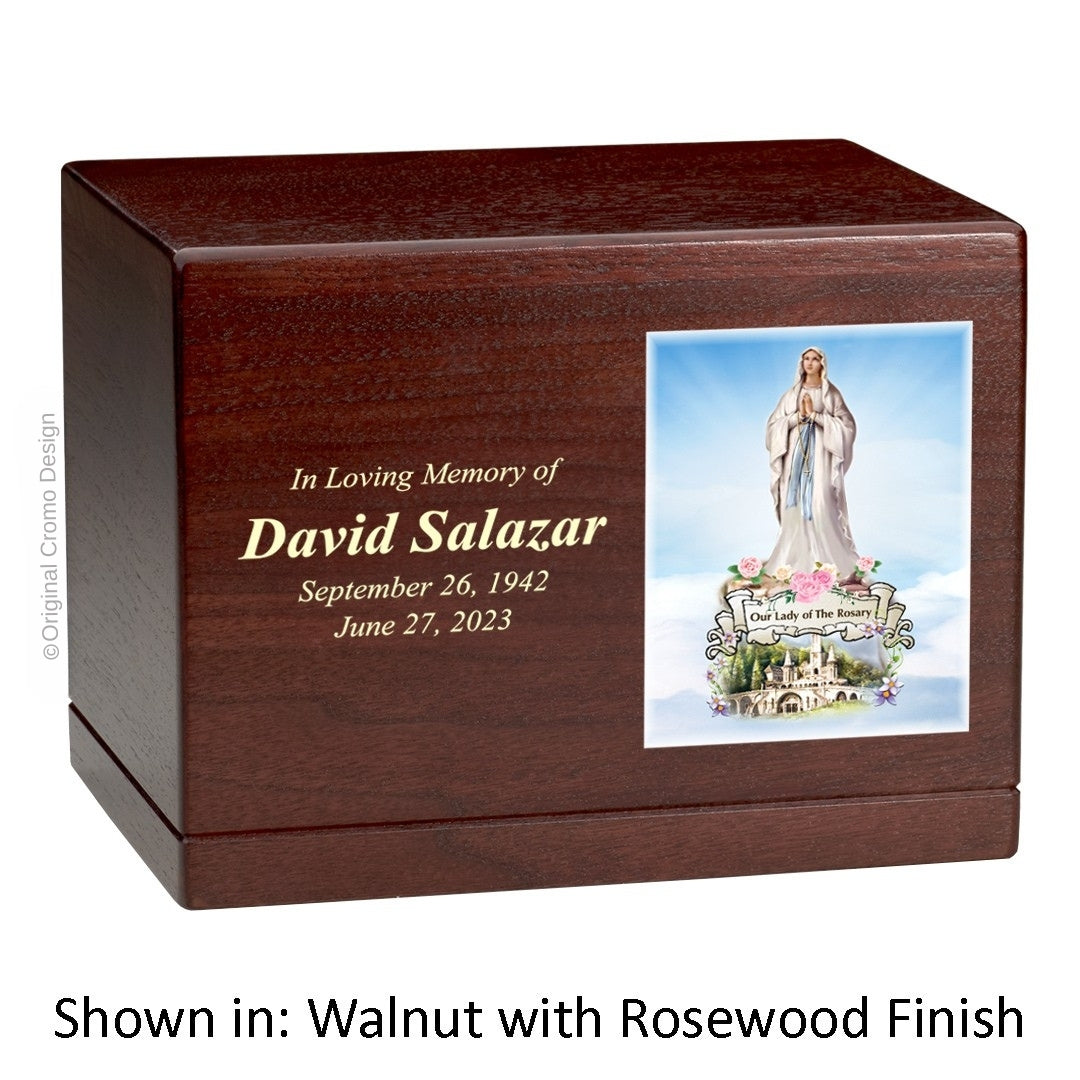 Catholic cremation urn with Saint Michael Archangel Wood finish by Cromo NB