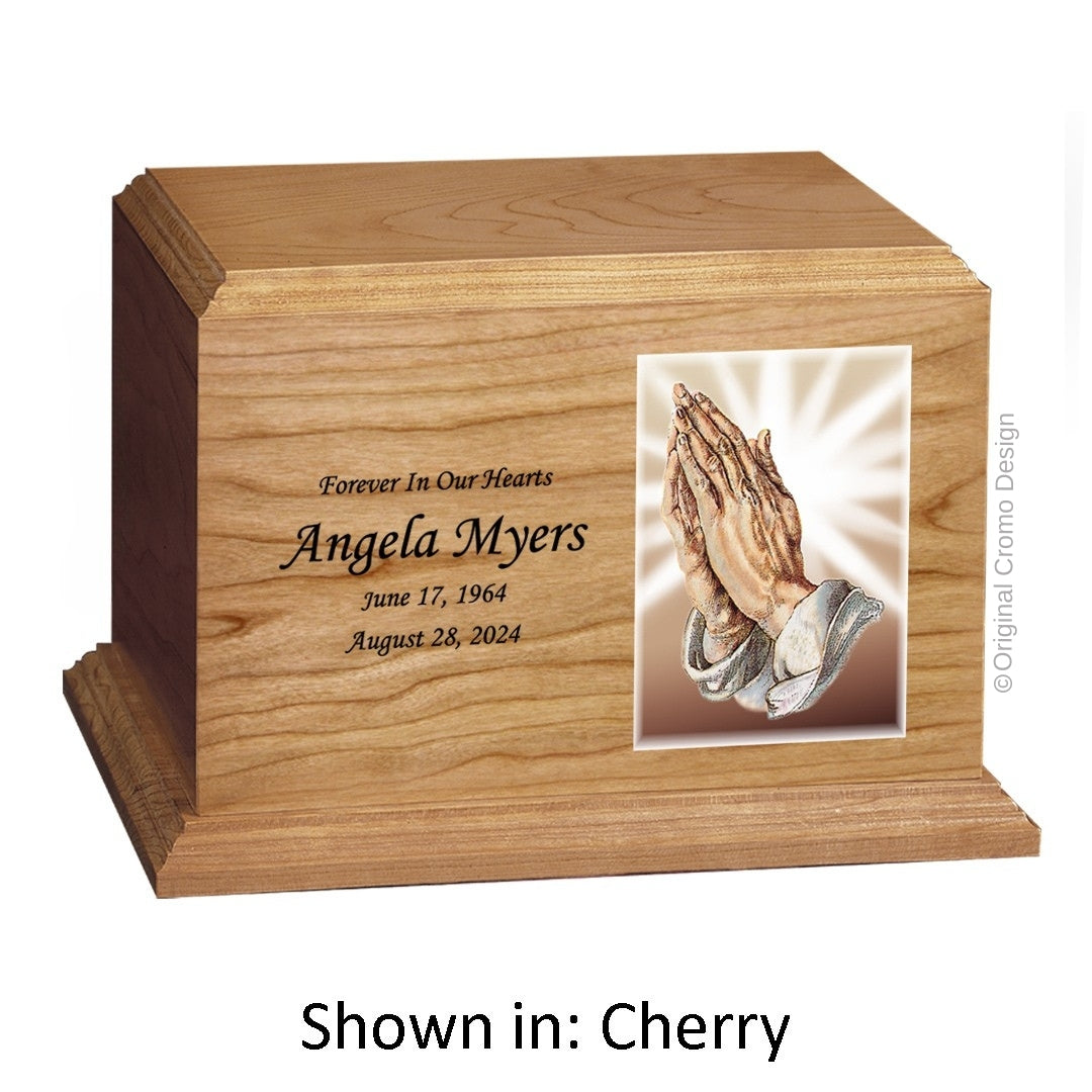 Catholic cremation urn with Holy Family Wood finish by Cromo NB