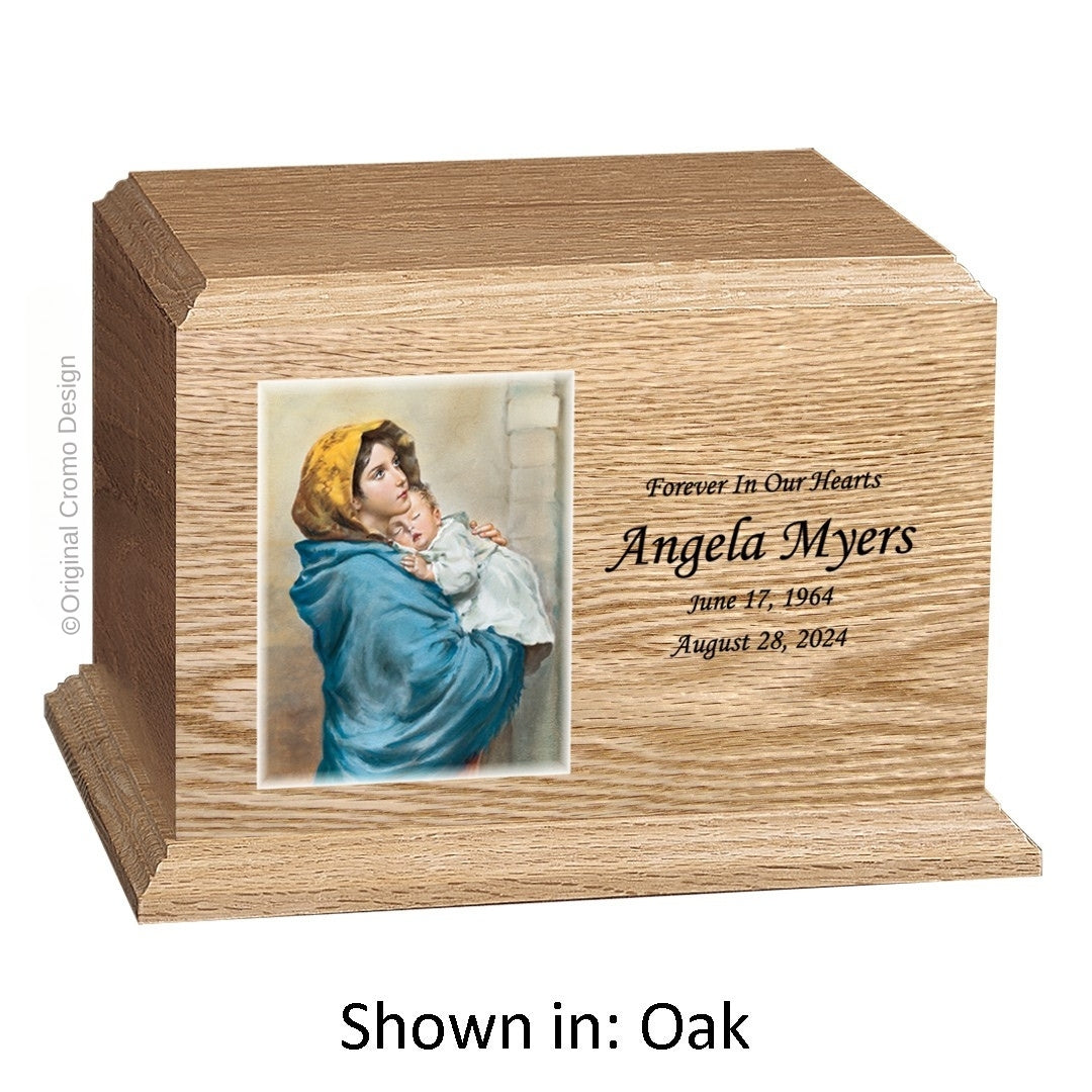 Catholic cremation urn with Saint Jude Wood finish by Cromo NB