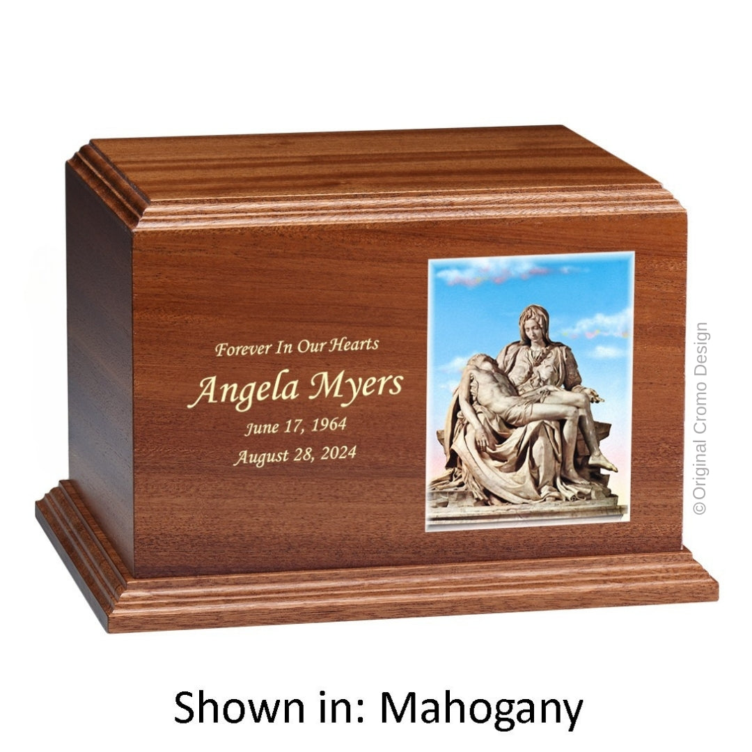 Catholic cremation urn with Last Supper Wood finish by Cromo NB