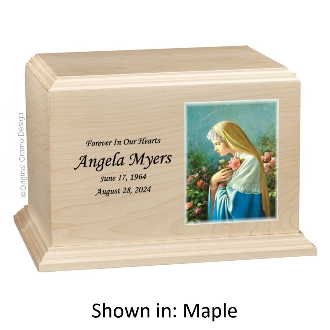 Catholic cremation urn with Saint Patrick Wood finish by Cromo NB