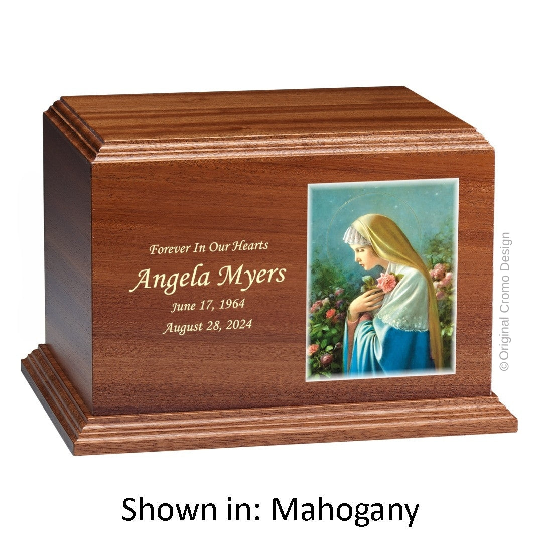 Catholic cremation urn with Saint Patrick Wood finish by Cromo NB
