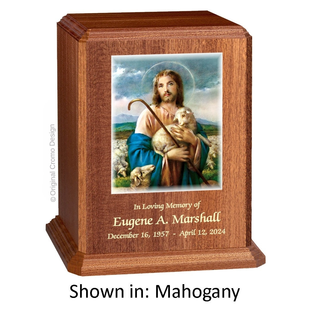 Catholic cremation urn with Saint Joseph Wood finish by Cromo NB