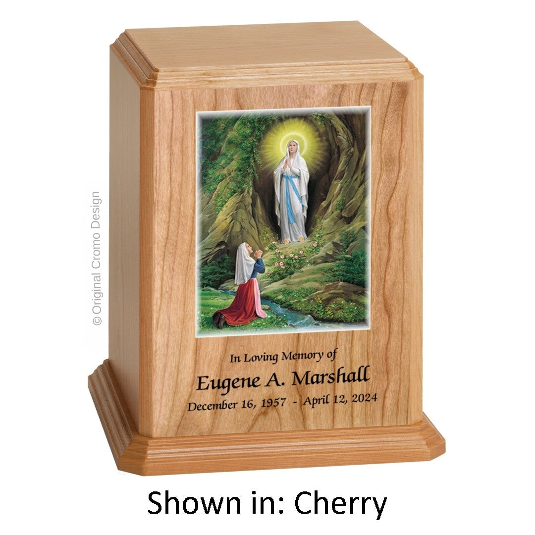 Catholic cremation urn with Saint Patrick Wood finish by Cromo NB