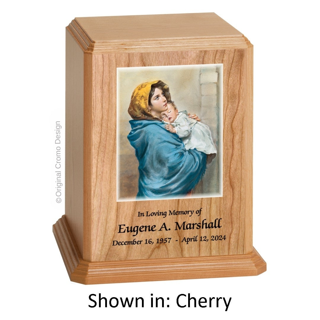 Catholic cremation urn with Saint Jude Wood finish by Cromo NB