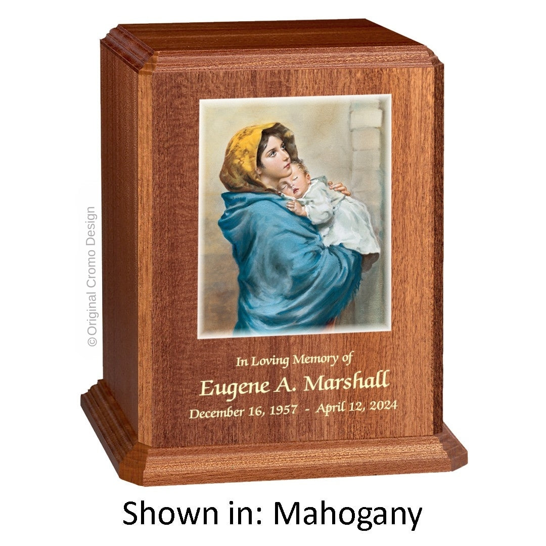 Catholic cremation urn with Saint Jude Wood finish by Cromo NB