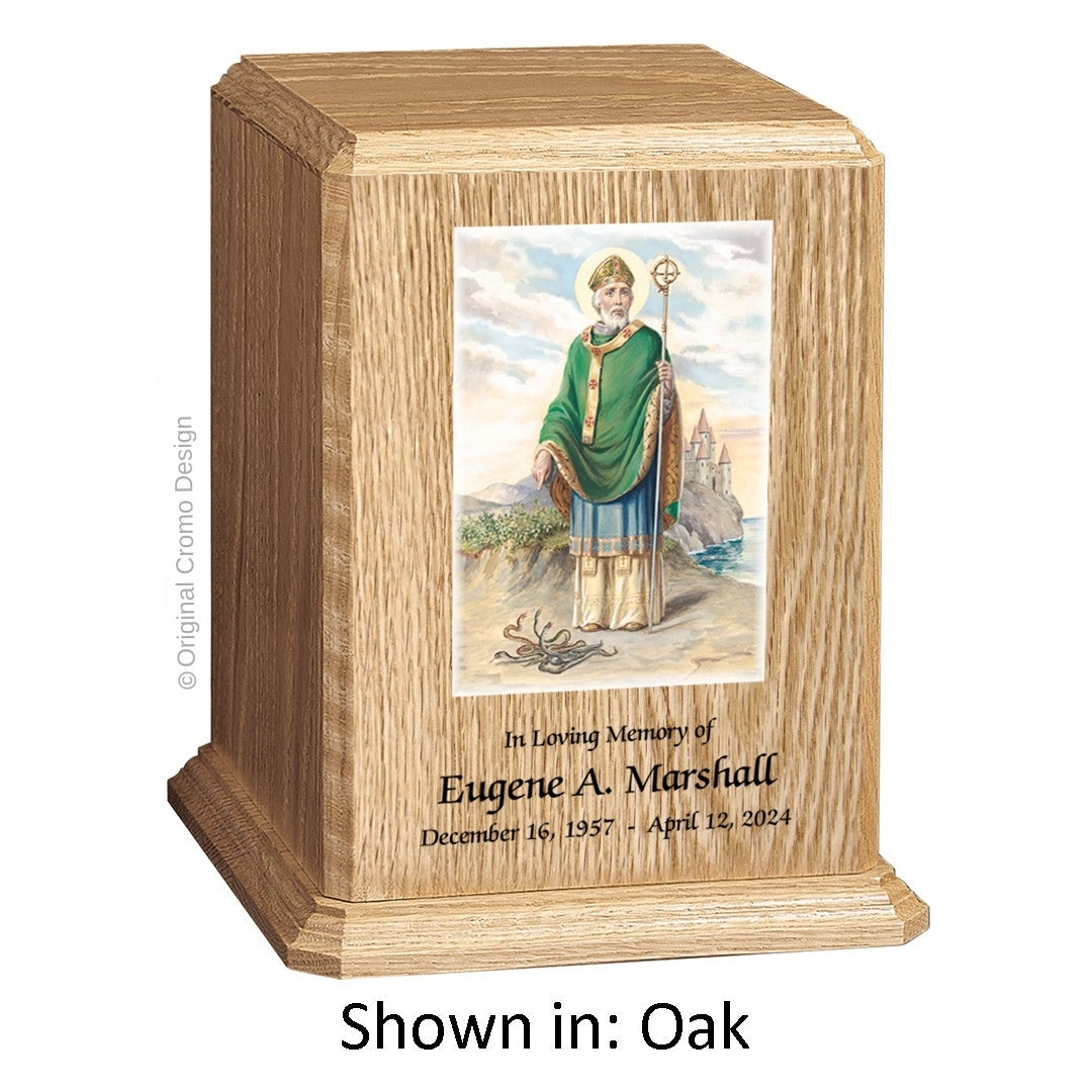 Catholic cremation urn with Lady of Grace Wood finish by Cromo NB