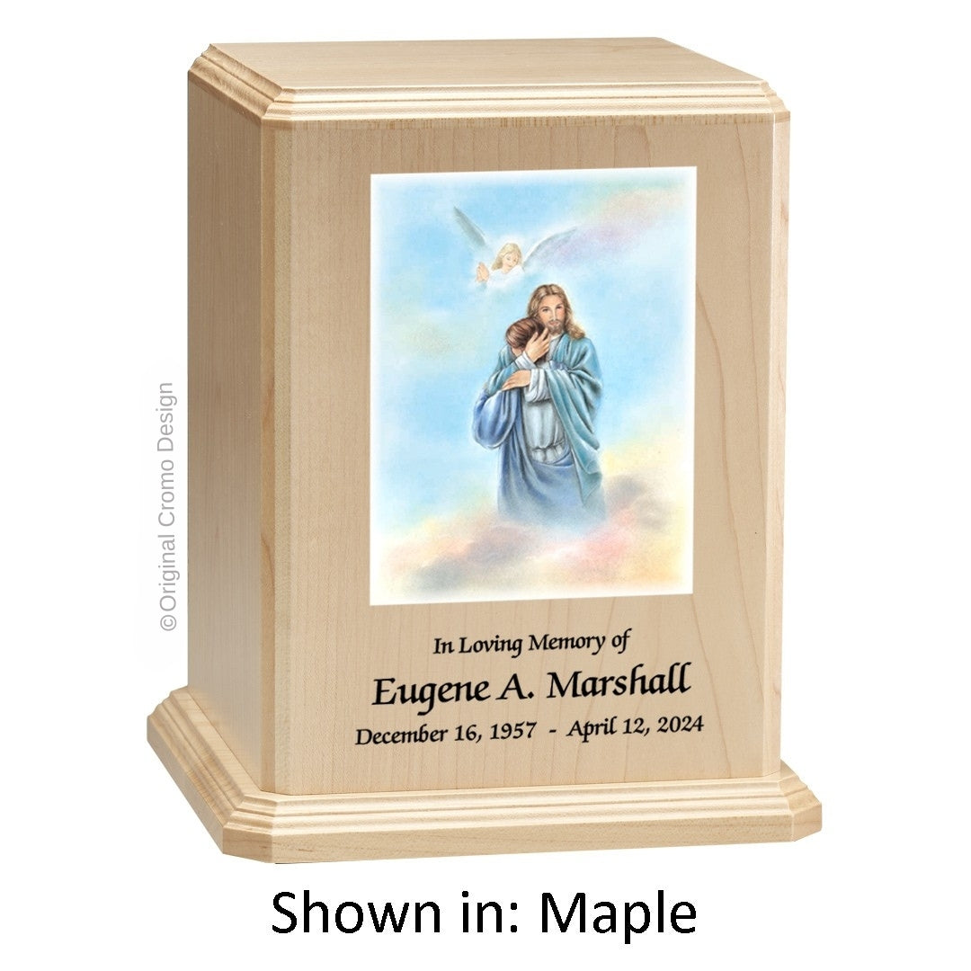 Catholic cremation urn with Madonna of The Street Wood finish by Cromo NB