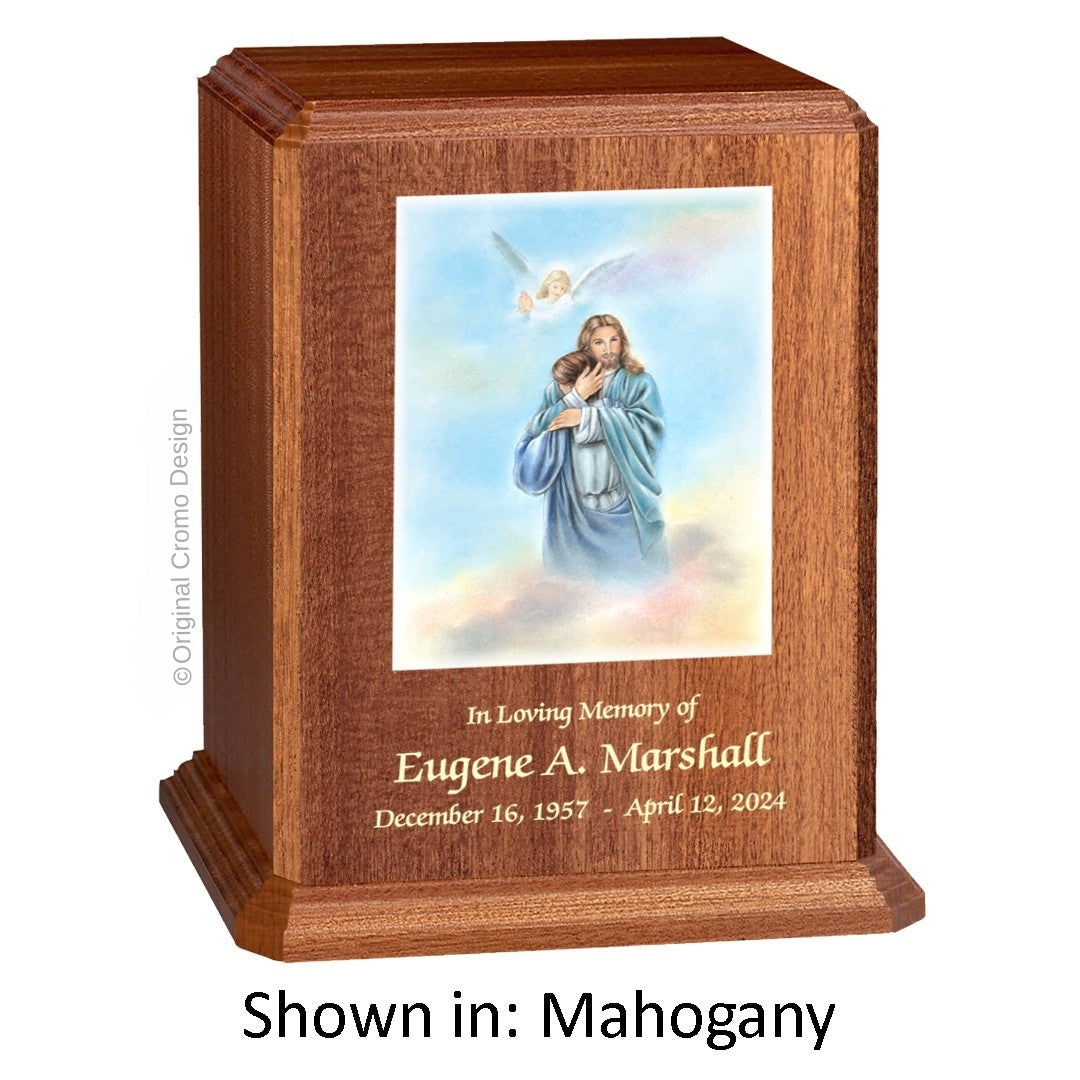 Catholic cremation urn with Pieta Michelangelo Wood finish by Cromo NB