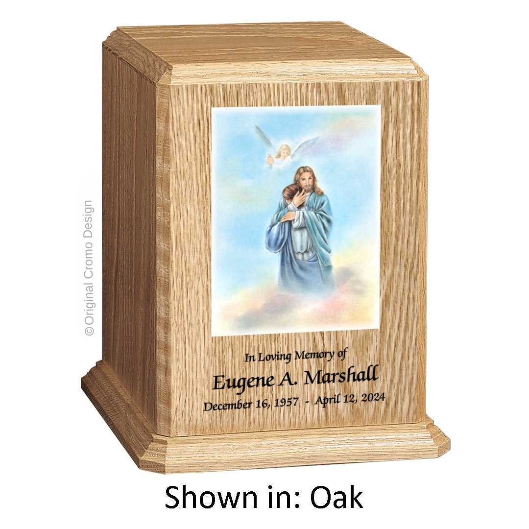 Catholic cremation urn with Last Supper Wood finish by Cromo NB