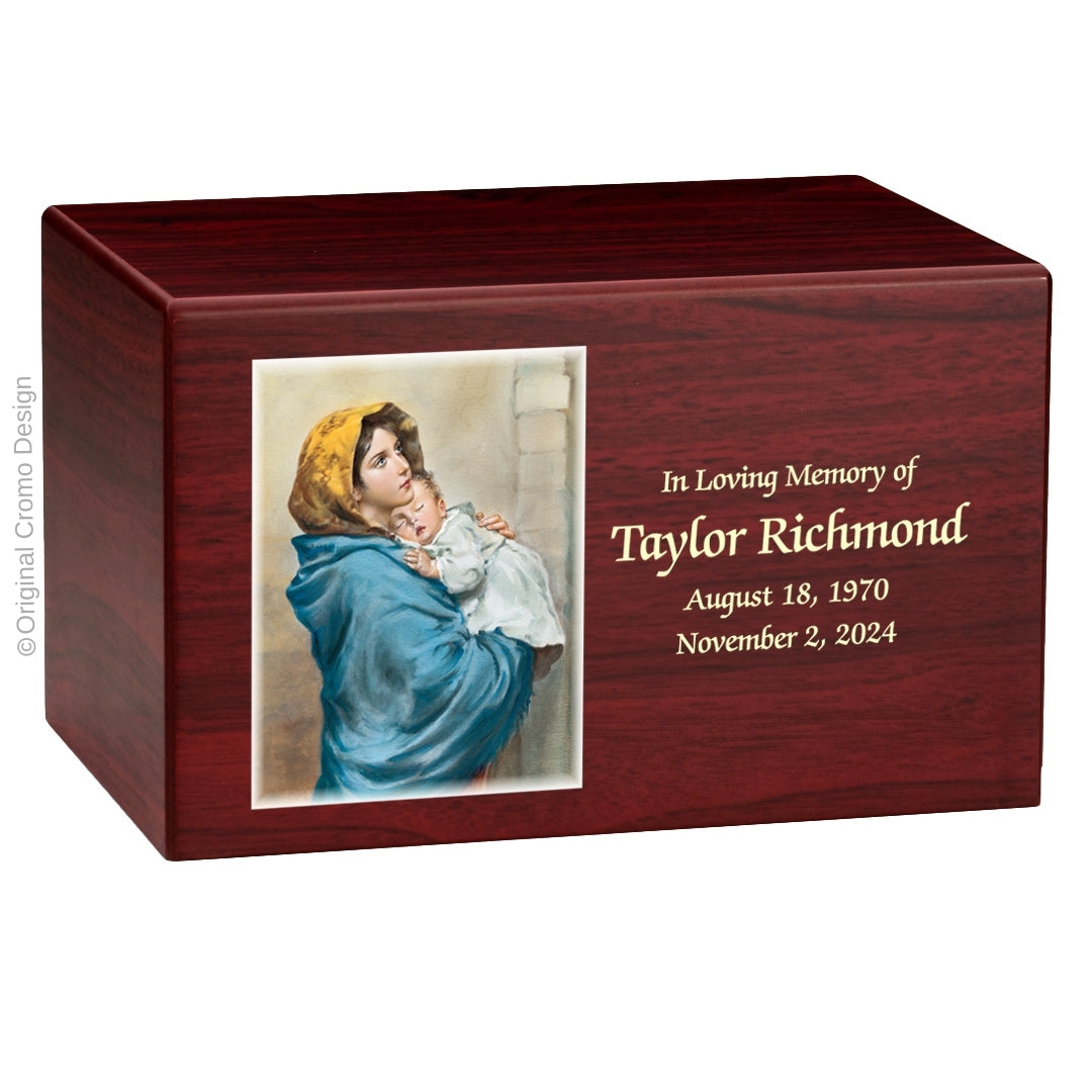 Catholic cremation urn with Pieta Michelangelo Wood finish by Cromo NB