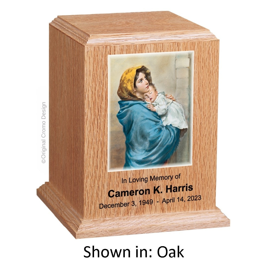 Catholic cremation urn with Saint Jude Wood finish by Cromo NB