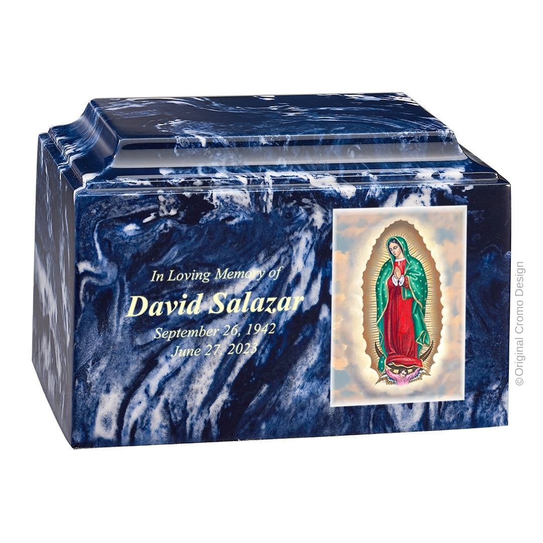 Catholic cremation urn with Our Lady of Fatima Wood finish by Cromo NB