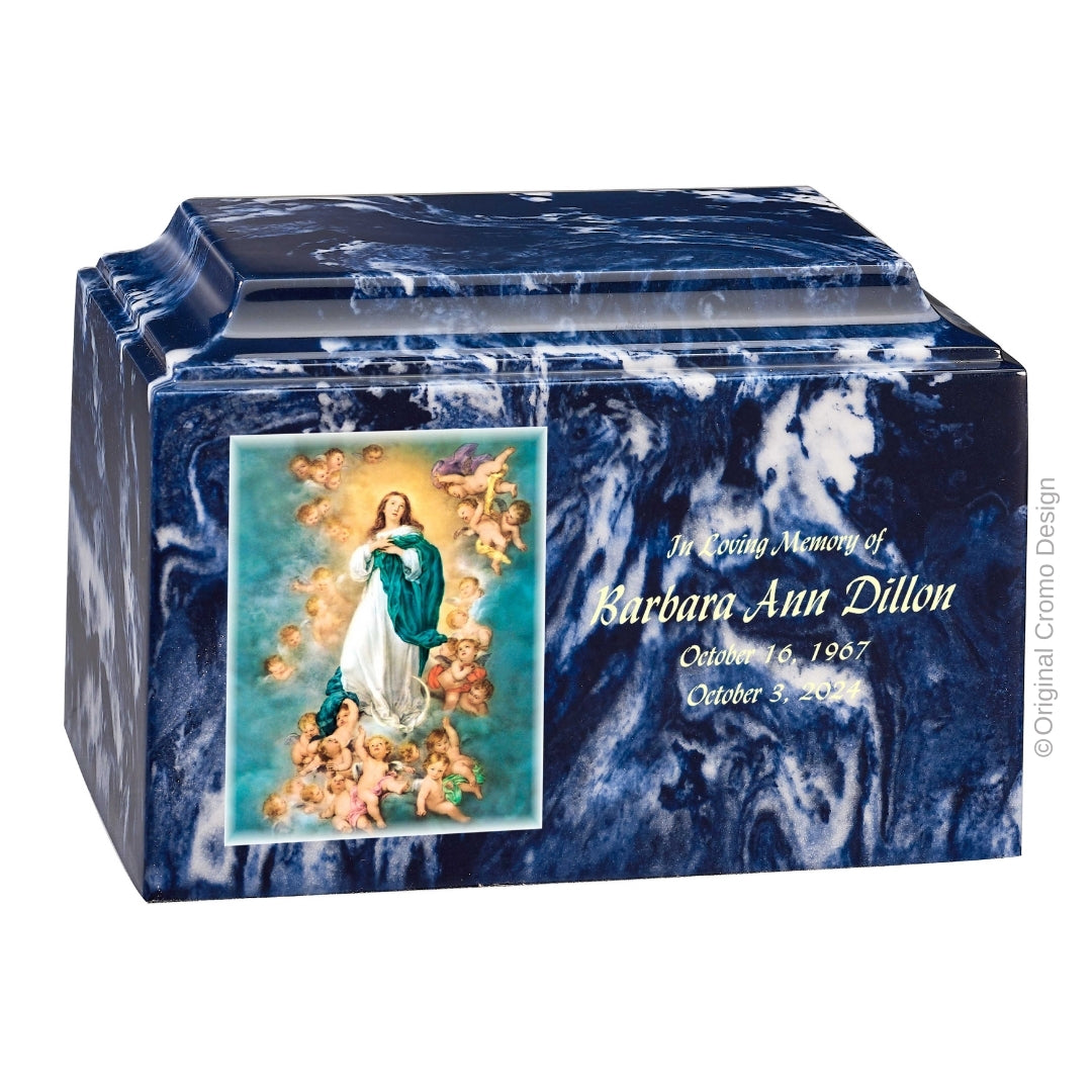 Catholic cremation urn with Holy Family Wood finish by Cromo NB