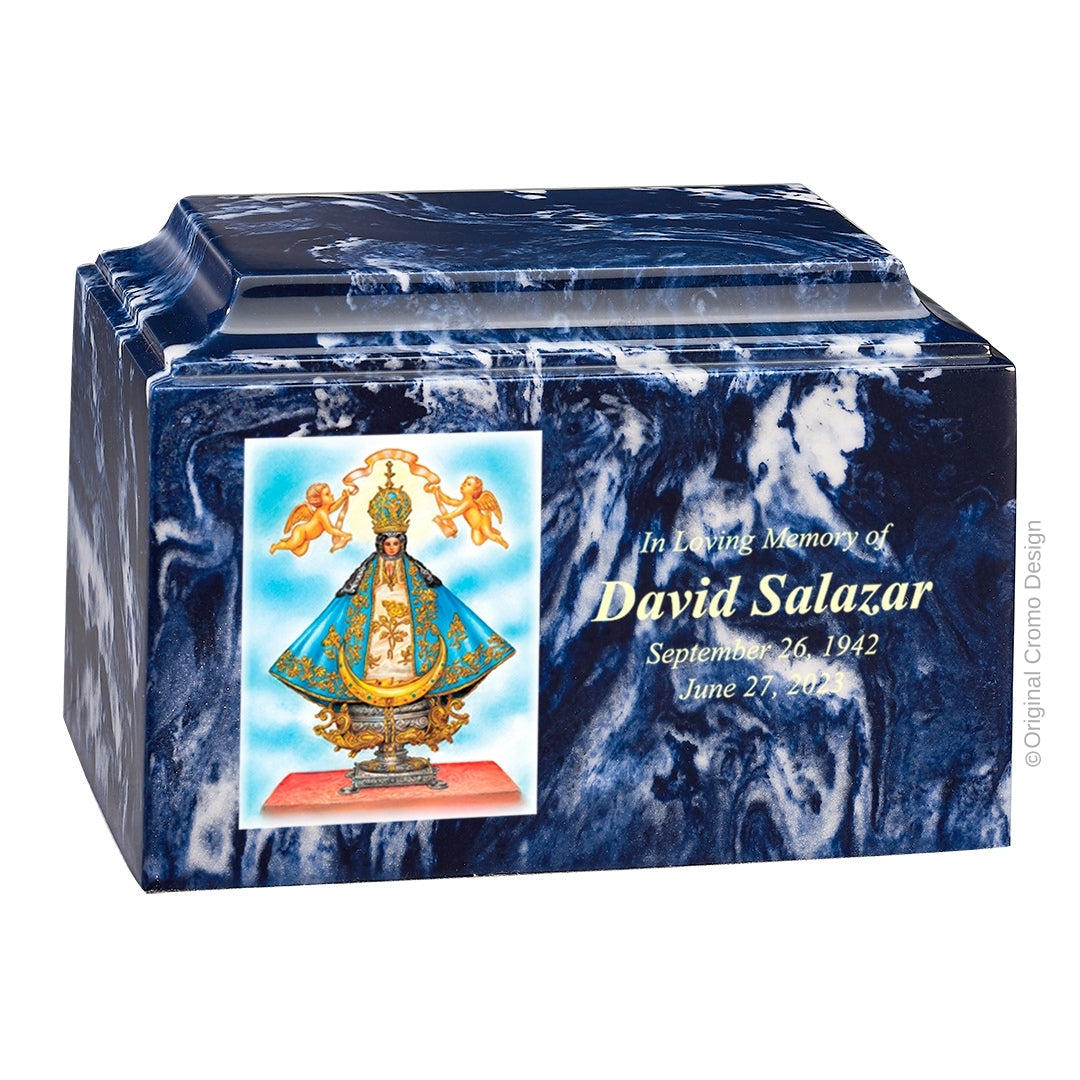 Catholic cremation urn with Infant of Prague Wood finish by Cromo NB