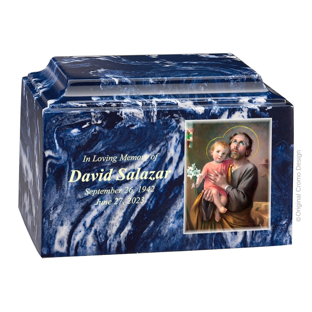 Catholic cremation urn with Our Lady of San Juan de Lagos Wood finish by Cromo NB