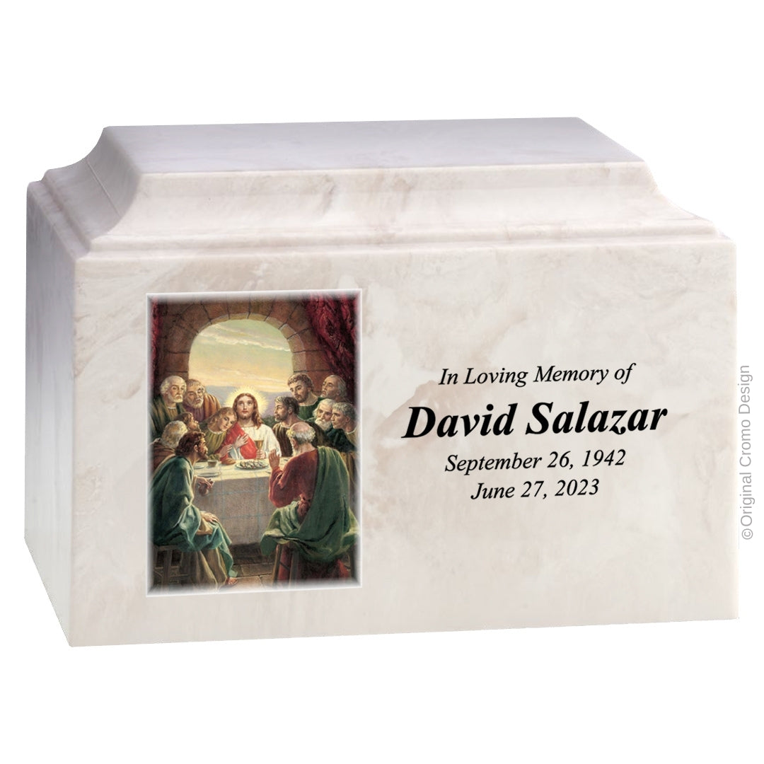 Catholic cremation urn with Our Lady of Lourdes Wood finish by Cromo NB