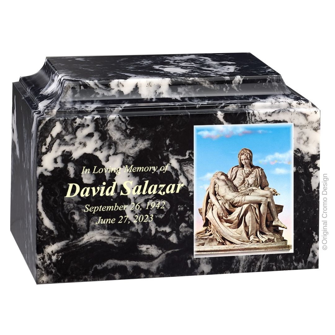 Catholic cremation urn with Pieta Michelangelo Wood finish by Cromo NB
