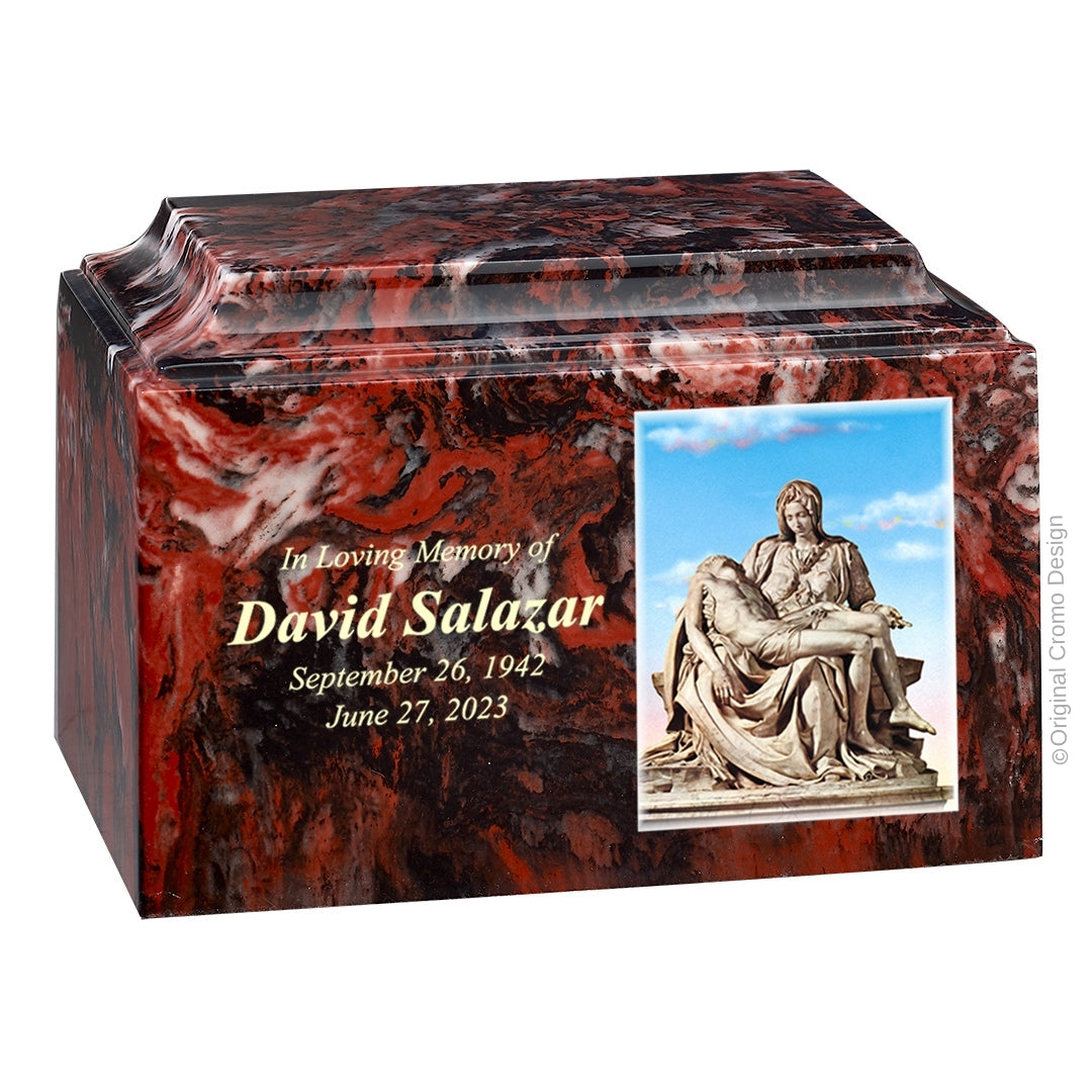 Catholic cremation urn with Pieta Michelangelo Wood finish by Cromo NB