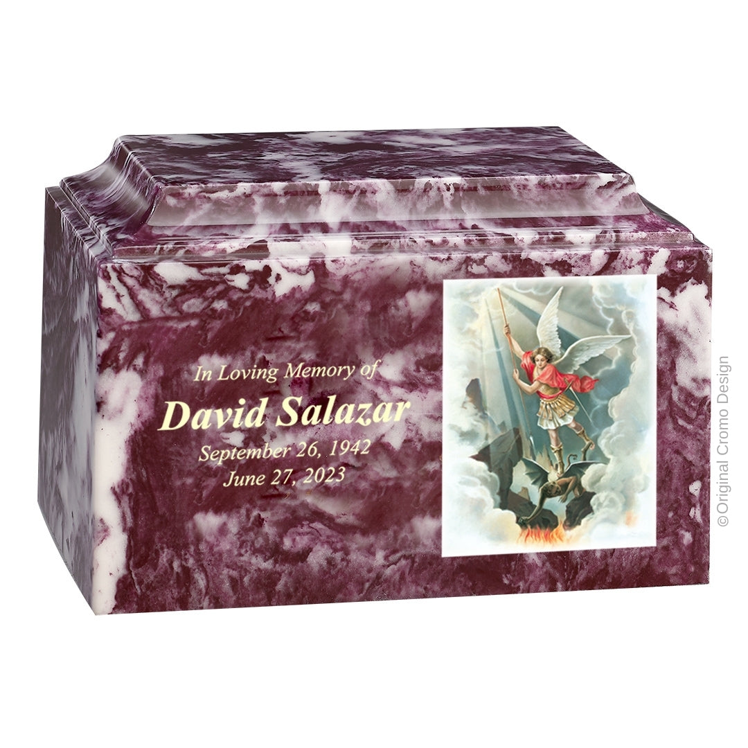 Catholic cremation urn with Saint Michael Archangel Wood finish by Cromo NB