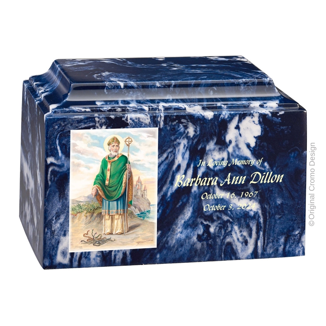 Catholic cremation urn with Our Lady of the Rosary Wood finish by Cromo NB