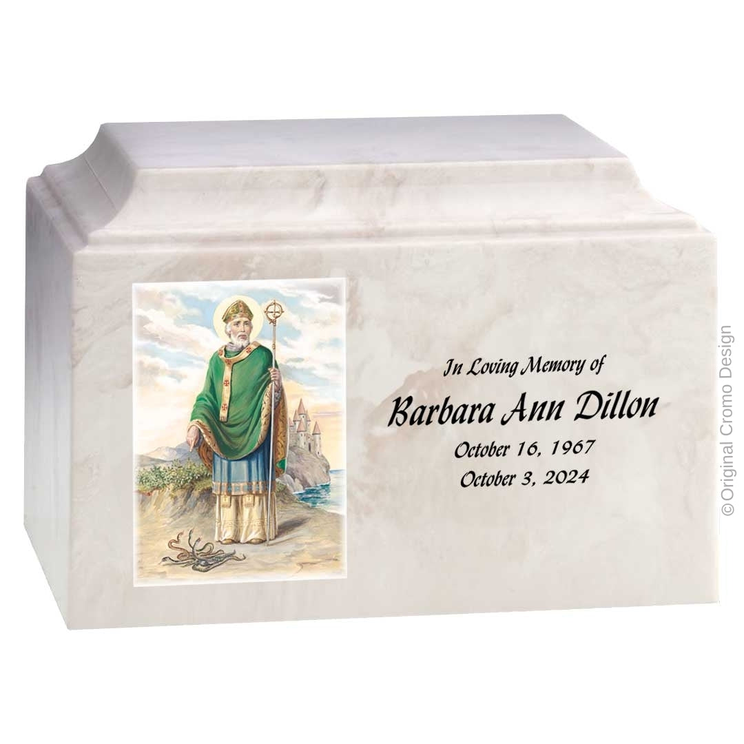 Catholic cremation urn with Our Lady of the Rosary Wood finish by Cromo NB