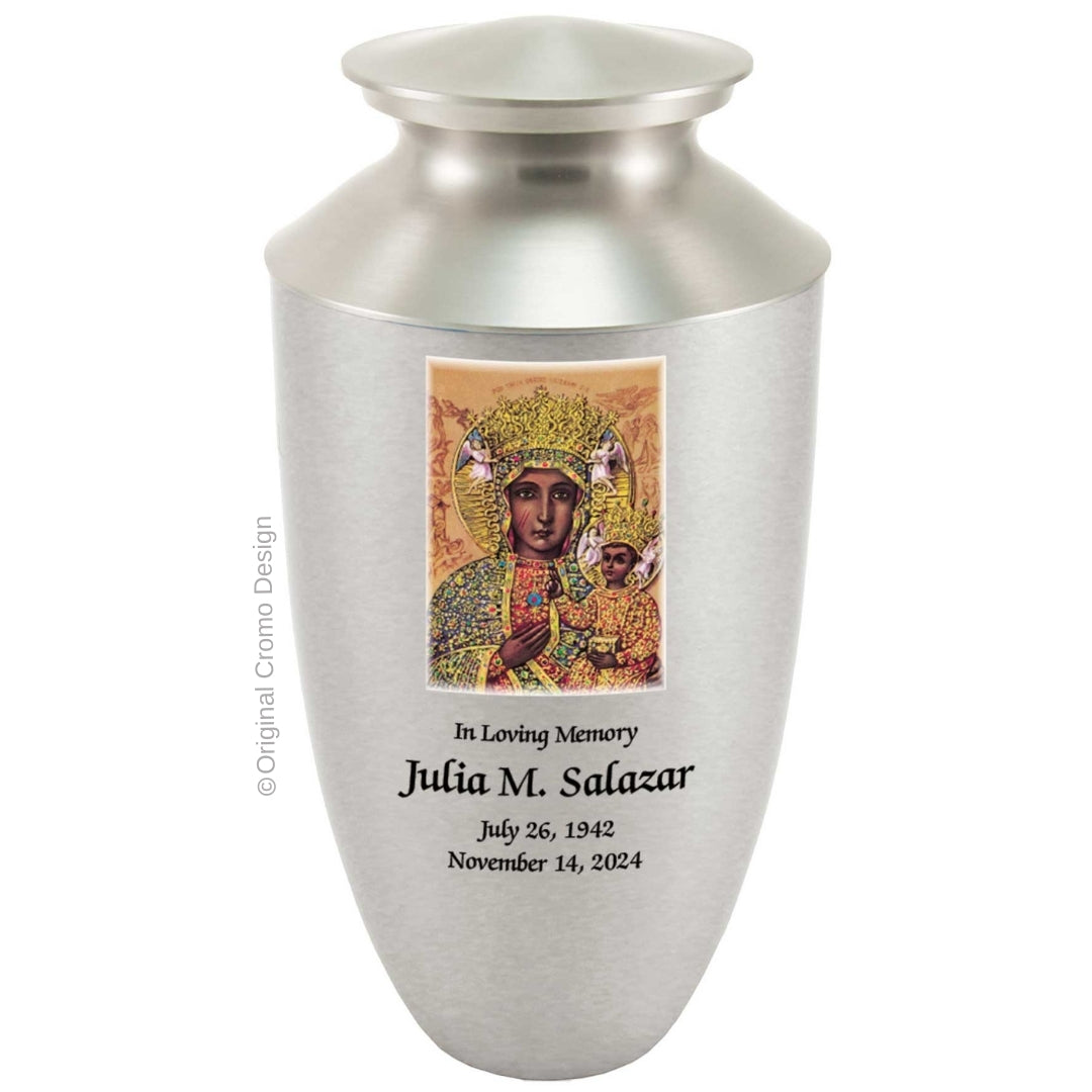 Catholic cremation urn with Crucifixion Wood finish by Cromo NB