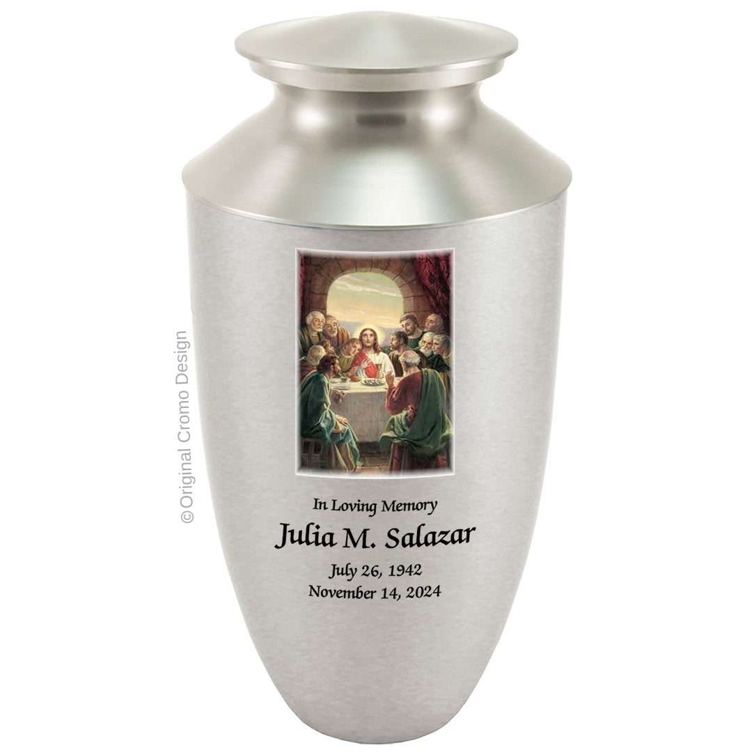 Catholic cremation urn with Our Lady of Lourdes Wood finish by Cromo NB