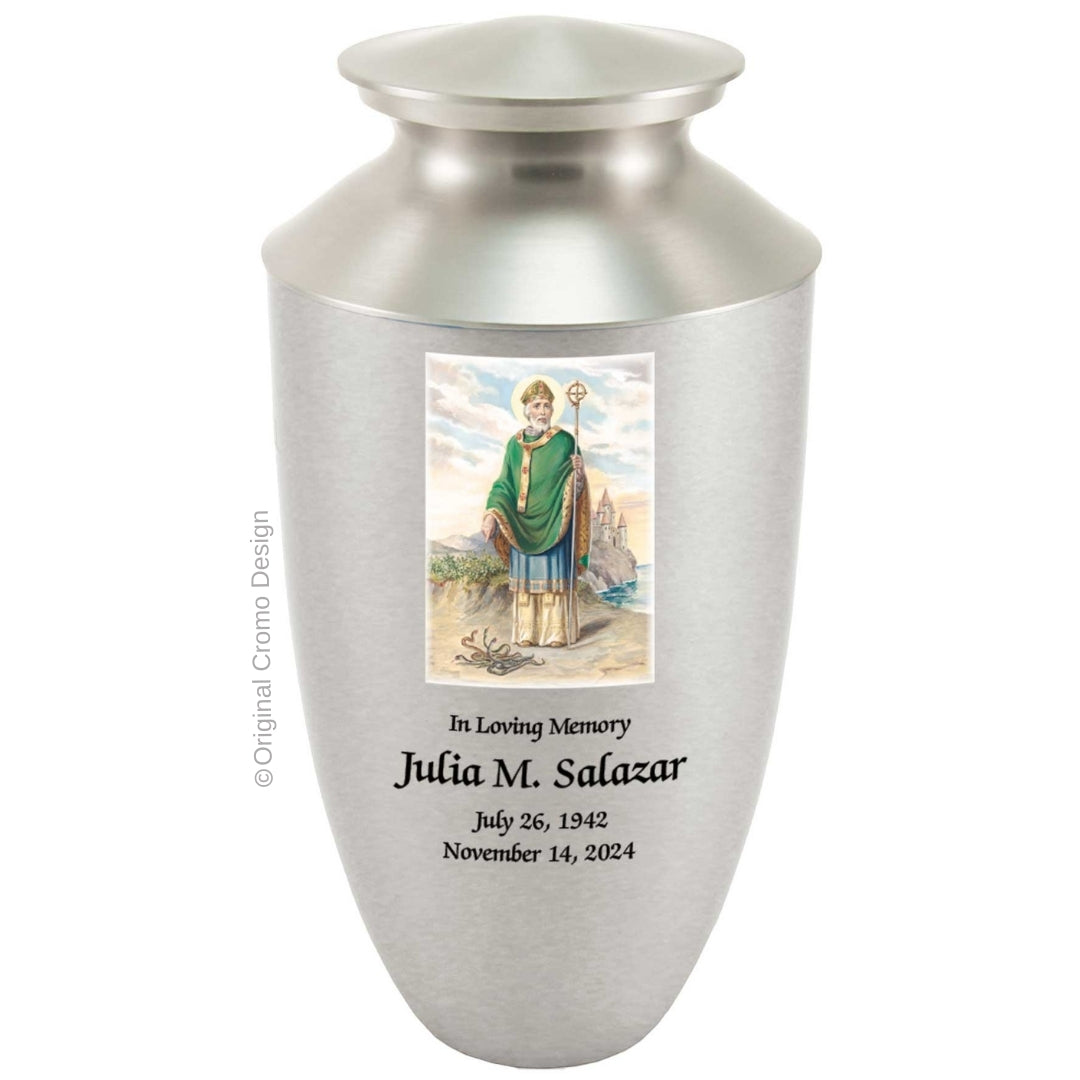 Catholic cremation urn with Our Lady of the Rosary Wood finish by Cromo NB