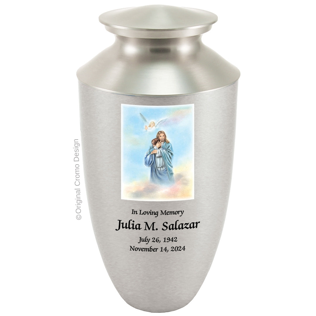 Catholic cremation urn with Saint Patrick Wood finish by Cromo NB