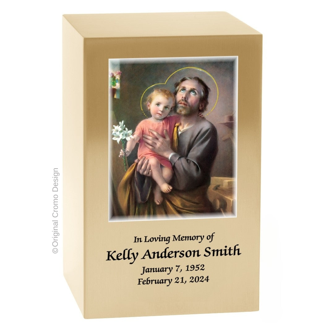 Catholic cremation urn with Saint Joseph Wood finish by Cromo NB