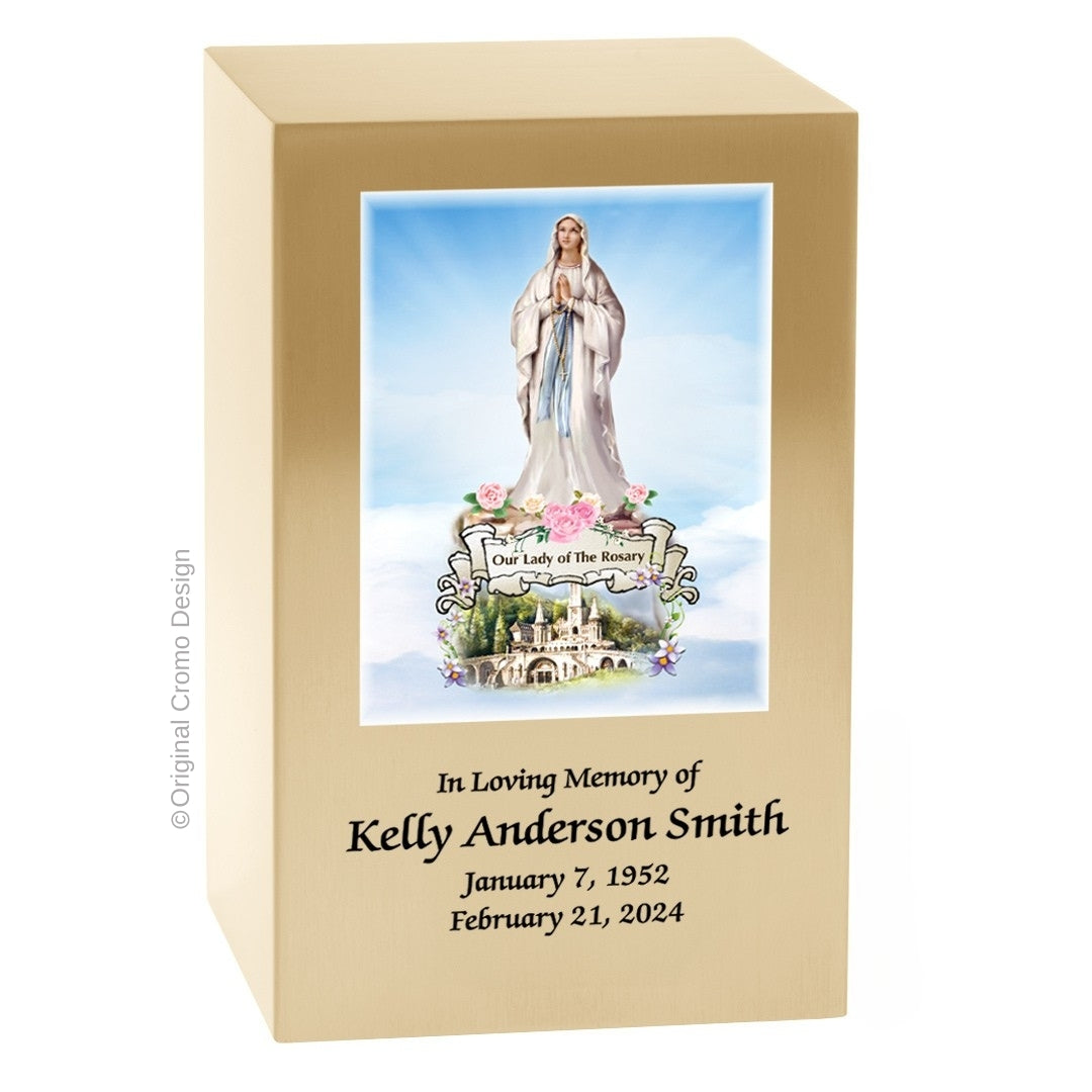 Catholic cremation urn with Jesus Shepherd Wood finish by Cromo NB