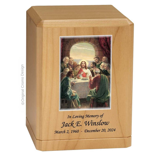 Catholic cremation urn with Last Supper  Wood finish by Cromo NB