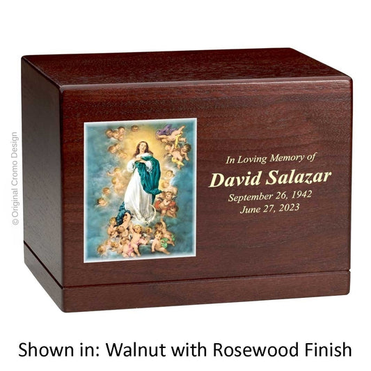 Catholic cremation urn with Praying Hands  Wood finish by Cromo NB