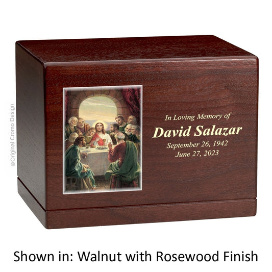 Catholic cremation urn with Our Lady of Lourdes  Wood finish by Cromo NB