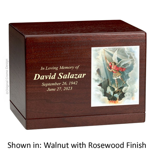 Catholic cremation urn with Pieta Michelangelo  Wood finish by Cromo NB