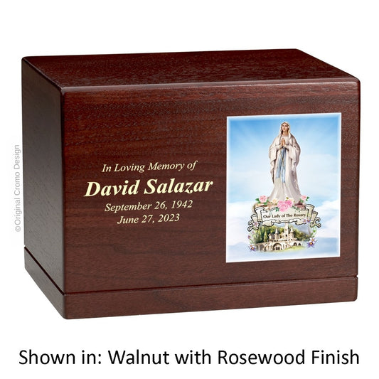 Catholic cremation urn with Saint Michael Archangel  Wood finish by Cromo NB