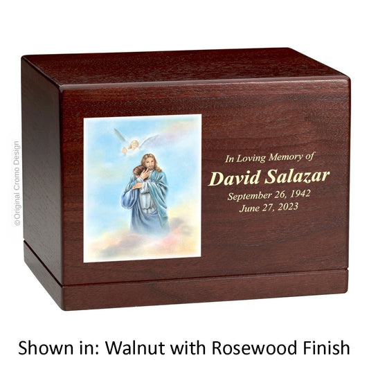 Catholic cremation urn with Saint Patrick  Wood finish by Cromo NB