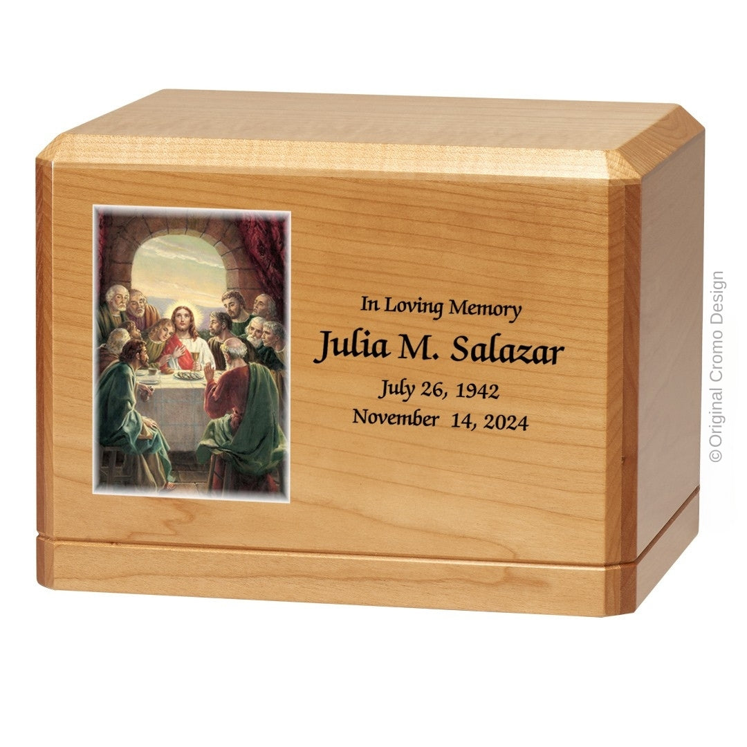 Catholic cremation urn with Last Supper  Wood finish by Cromo NB