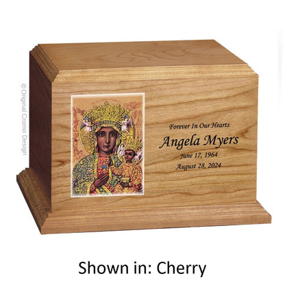 Catholic cremation urn with Crucifixion  Wood finish by Cromo NB