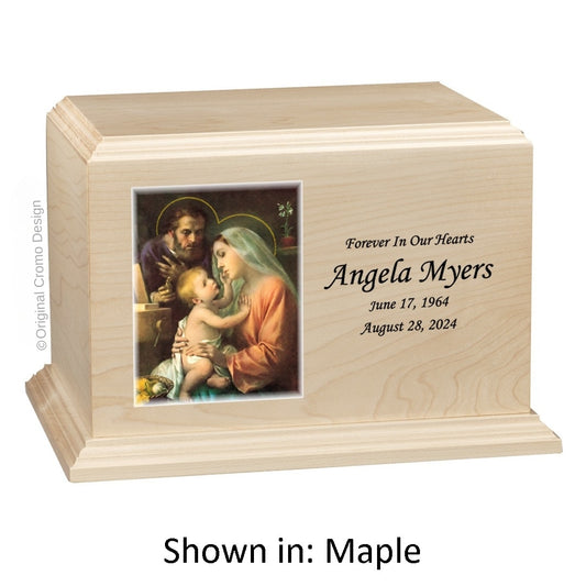 Catholic cremation urn with Holy Family  Wood finish by Cromo NB
