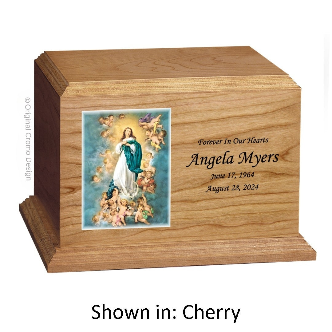 Catholic cremation urn with Praying Hands  Wood finish by Cromo NB
