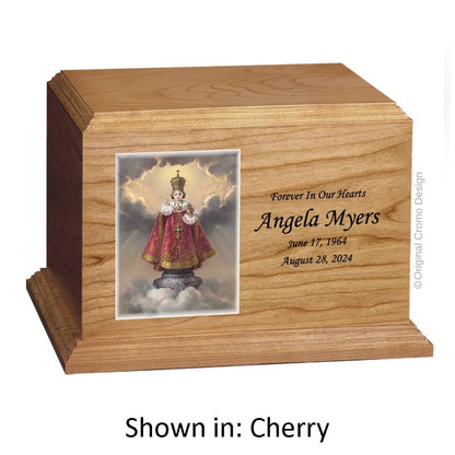 Catholic cremation urn with Immaculate Heart of Mary  Wood finish by Cromo NB