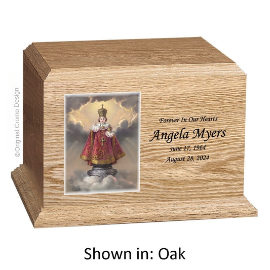 Catholic cremation urn with Immaculate Heart of Mary  Wood finish by Cromo NB
