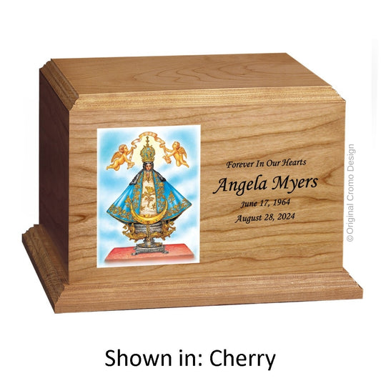 Catholic cremation urn with Infant of Prague  Wood finish by Cromo NB