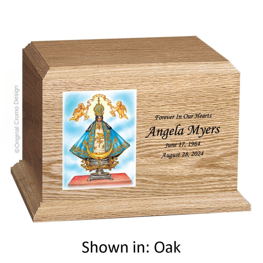 Catholic cremation urn with Infant of Prague  Wood finish by Cromo NB