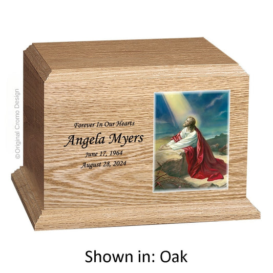 Catholic cremation urn with Saint Joseph  Wood finish by Cromo NB