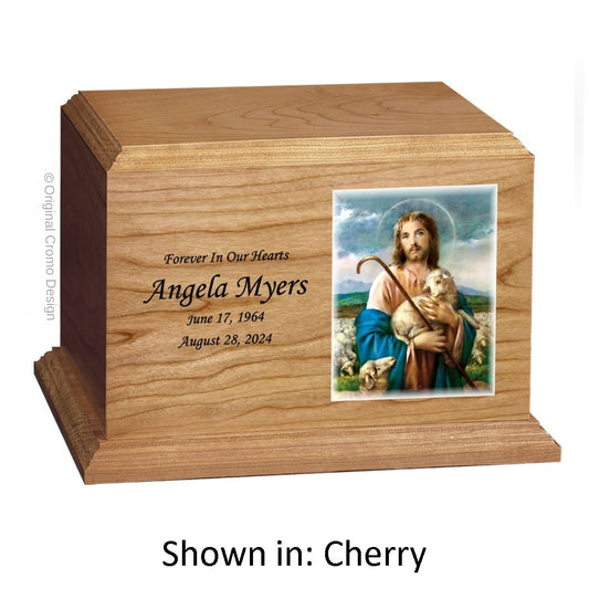 Catholic cremation urn with Jesus Praying  Wood finish by Cromo NB