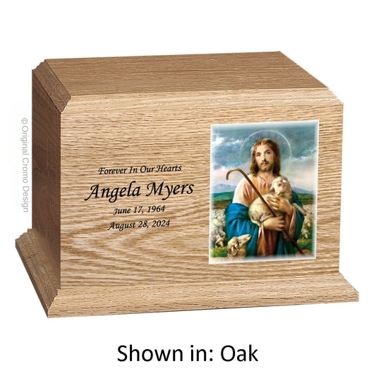 Catholic cremation urn with Jesus Praying  Wood finish by Cromo NB